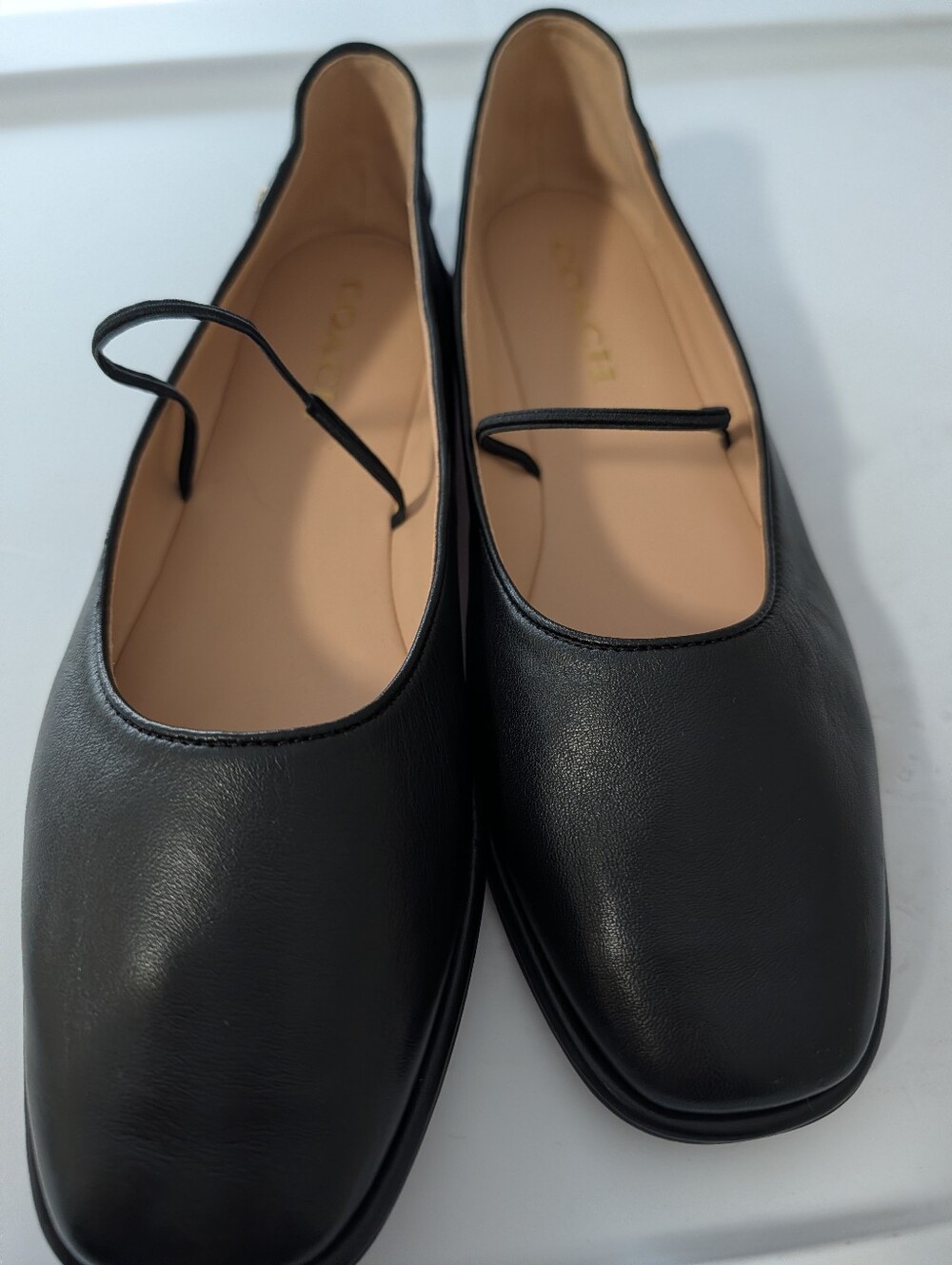 Coach Black Leather Ballet Flats with Elastic Strap - Picture 3 of 4